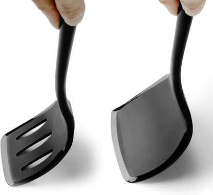 Silicone Pancake Spatula Turner, Lengthened Handle & Seamless Design, Black