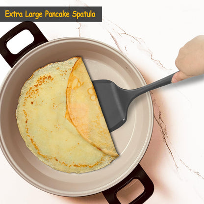 Silicone Pancake Spatula Turner, Lengthened Handle & Seamless Design, Black