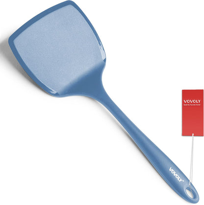 Silicone Pancake Spatula Turner, Lengthened Handle & Seamless Design, Black