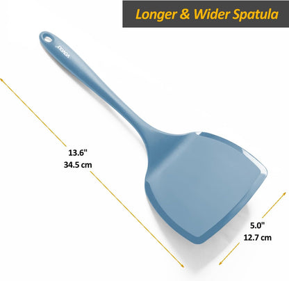 Silicone Pancake Spatula Turner, Lengthened Handle & Seamless Design, Black