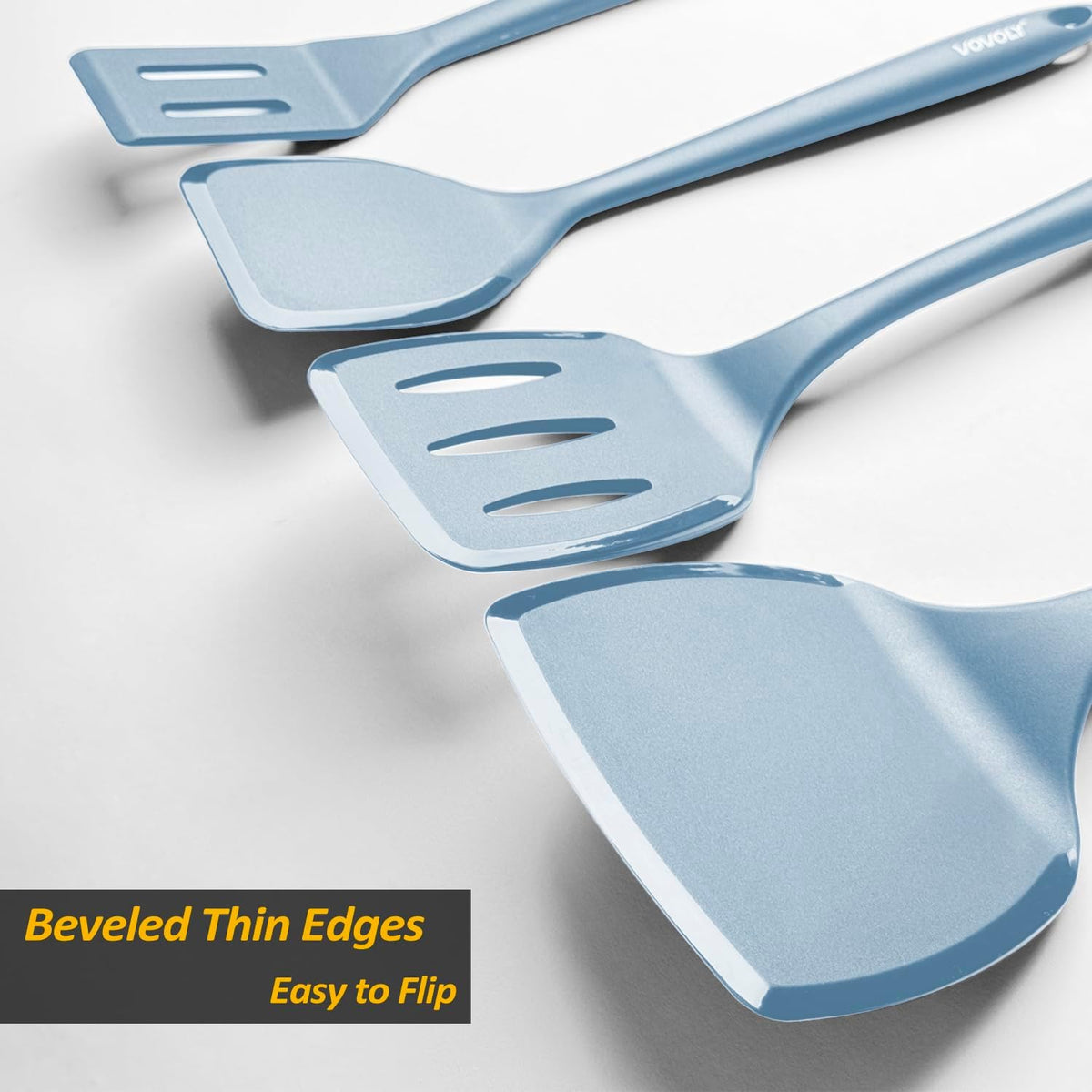 Silicone Pancake Spatula Turner, Lengthened Handle & Seamless Design, Black