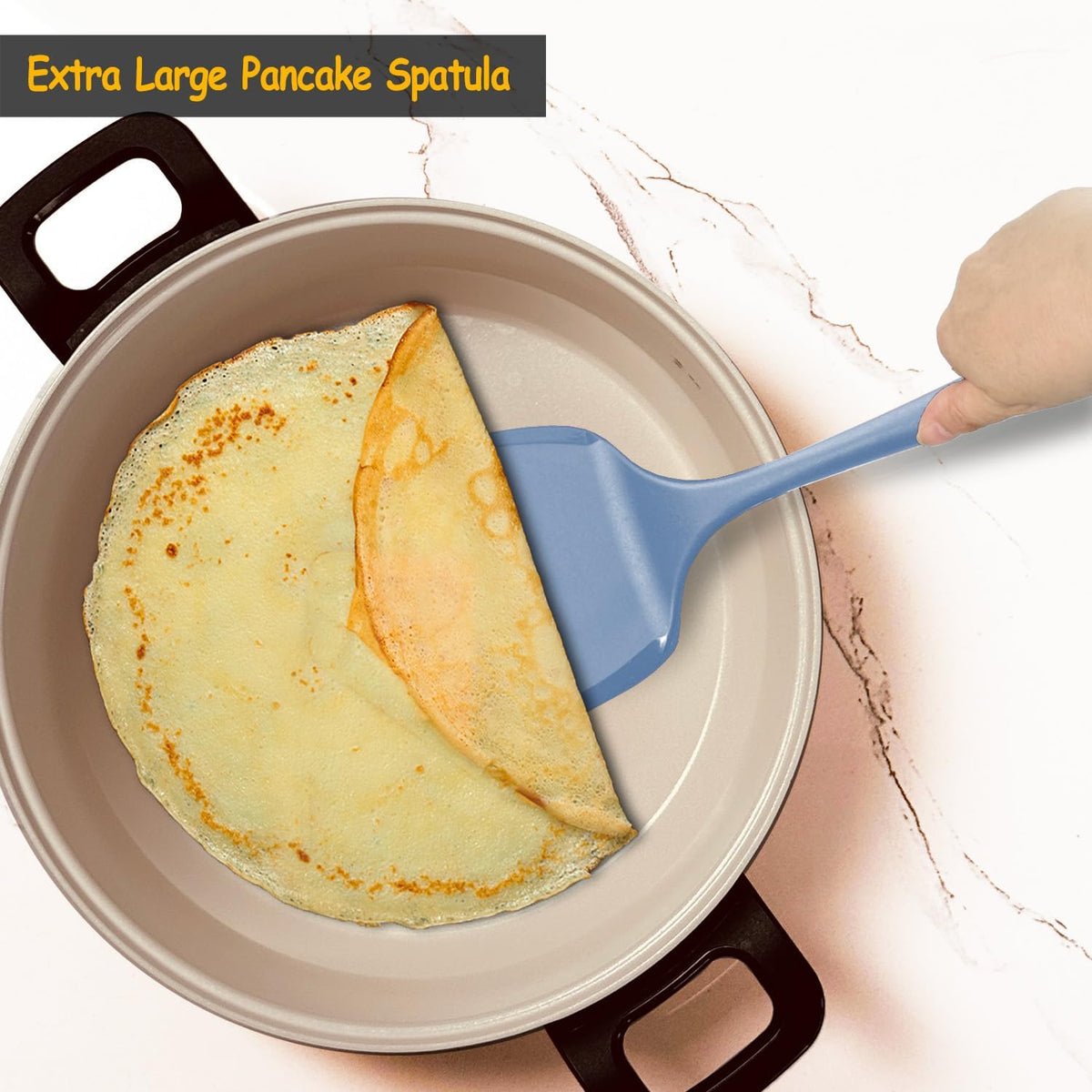 Silicone Pancake Spatula Turner, Lengthened Handle & Seamless Design, Black