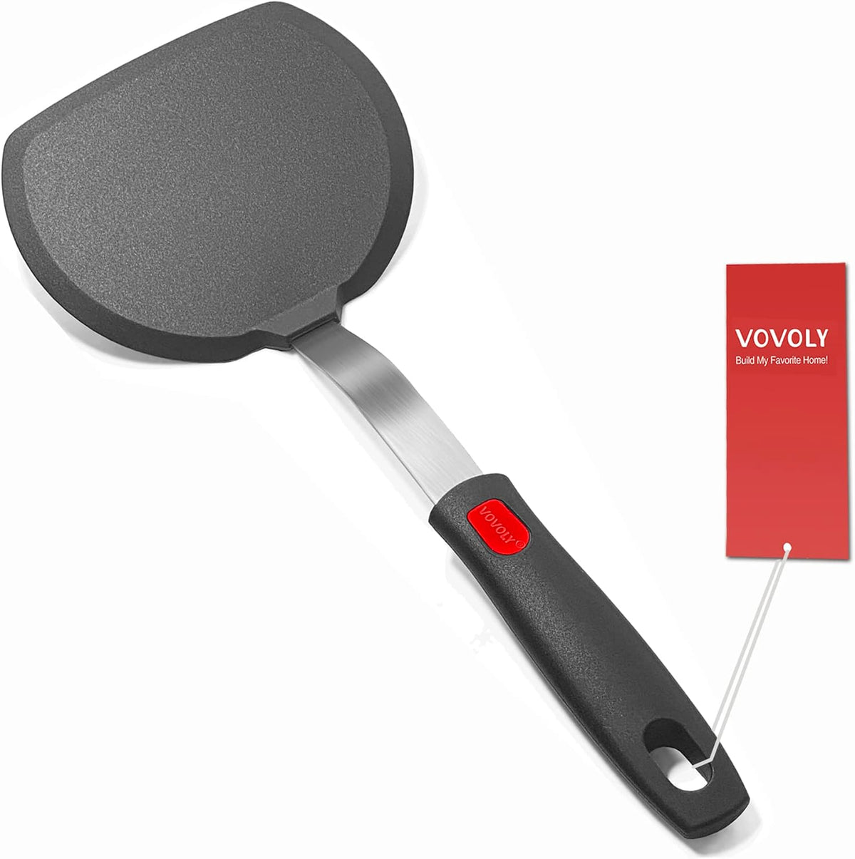 Silicone Pancake Spatula Turner, Lengthened Handle & Seamless Design, Black