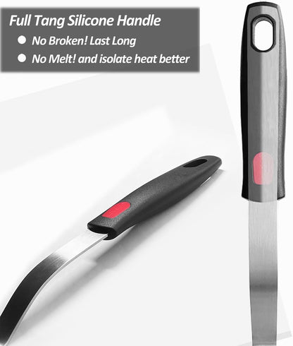 Silicone Pancake Spatula Turner, Lengthened Handle & Seamless Design, Black