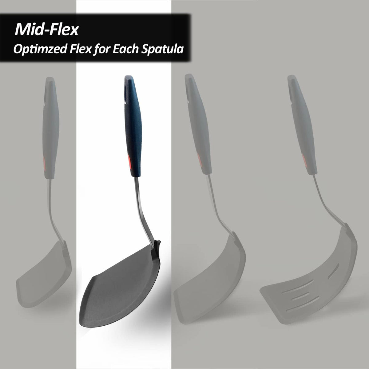 Silicone Pancake Spatula Turner, Lengthened Handle & Seamless Design, Black