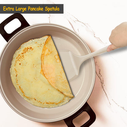 Silicone Pancake Spatula Turner, Lengthened Handle & Seamless Design, Black