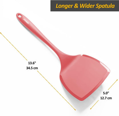 Silicone Pancake Spatula Turner, Lengthened Handle & Seamless Design, Black