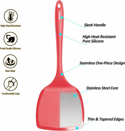 Silicone Pancake Spatula Turner, Lengthened Handle & Seamless Design, Black