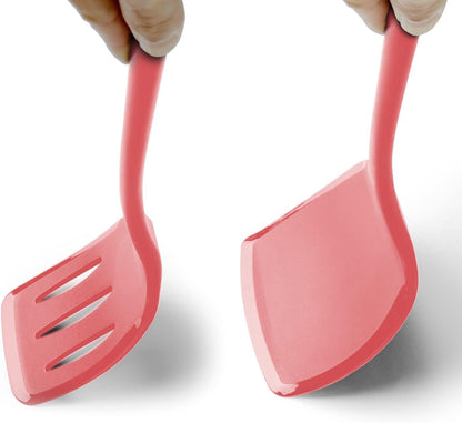 Silicone Pancake Spatula Turner, Lengthened Handle & Seamless Design, Black