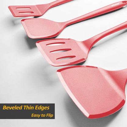 Silicone Pancake Spatula Turner, Lengthened Handle & Seamless Design, Black