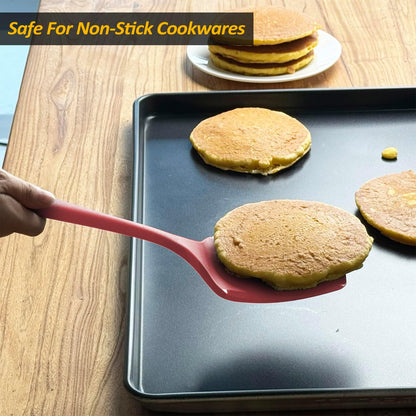Silicone Pancake Spatula Turner, Lengthened Handle & Seamless Design, Black