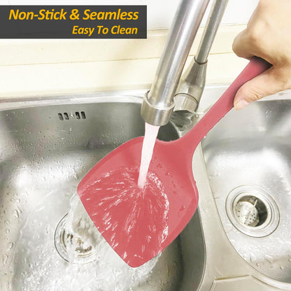 Silicone Pancake Spatula Turner, Lengthened Handle & Seamless Design, Black