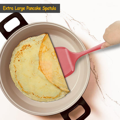 Silicone Pancake Spatula Turner, Lengthened Handle & Seamless Design, Black