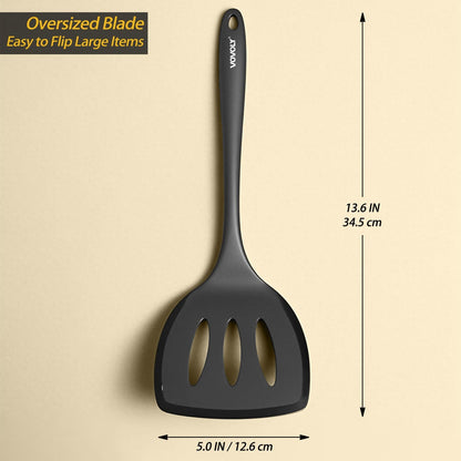 Silicone Pancake Spatula Turner, Lengthened Handle & Seamless Design, Black