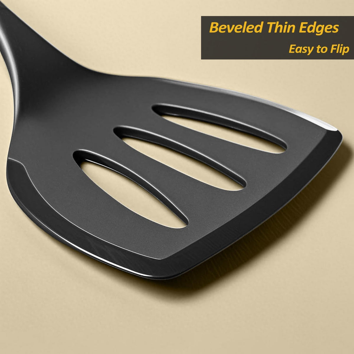 Silicone Pancake Spatula Turner, Lengthened Handle & Seamless Design, Black