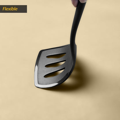Silicone Pancake Spatula Turner, Lengthened Handle & Seamless Design, Black