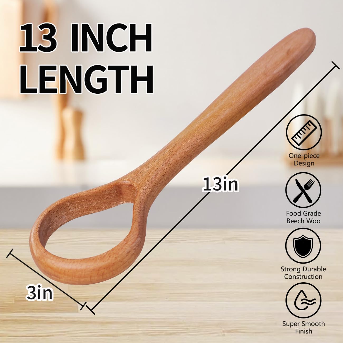 13-Inch Danish Dough Whisk - Wooden for Sourdough Bread Baking Supplies - Traditional Dutch Whisk for Pizza, Pastry, Cake Batter