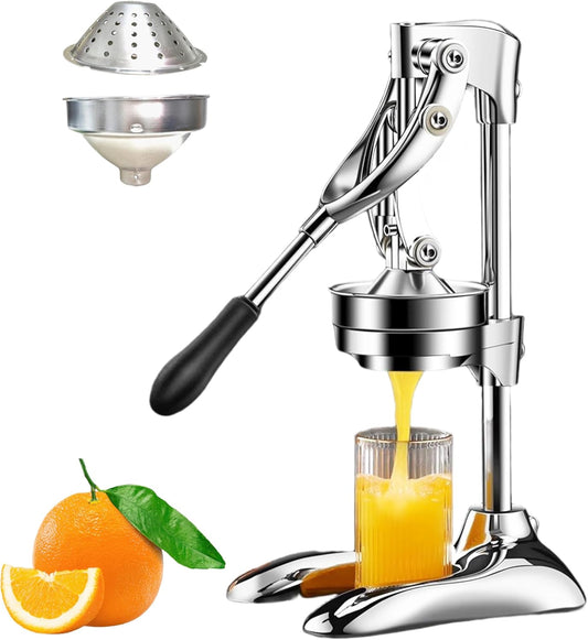 Citrus Juicer with Lever Press,Hand Press Fruit Juicer with 304 Material Pressure Lid and Filter Screen, Removable and Easy to Clean,Silver