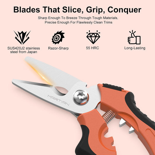 Tin Snips - Stainless Steel Utility Scissors, Wire Cutters Heavy Duty | adaptive scissors, scissors all purpose heavy duty, bypass pruners, heavy duty pruning shears