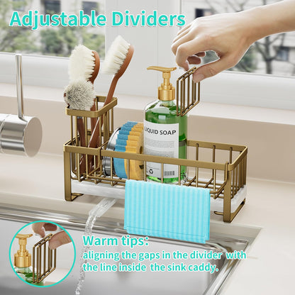 Sponge Holder for Kitchen Sink - Self-draining Sink Caddy with Brush and Dishcloth Holders, Stainless Steel Kitchen Countertop Organizers and Storage Essentials - Black