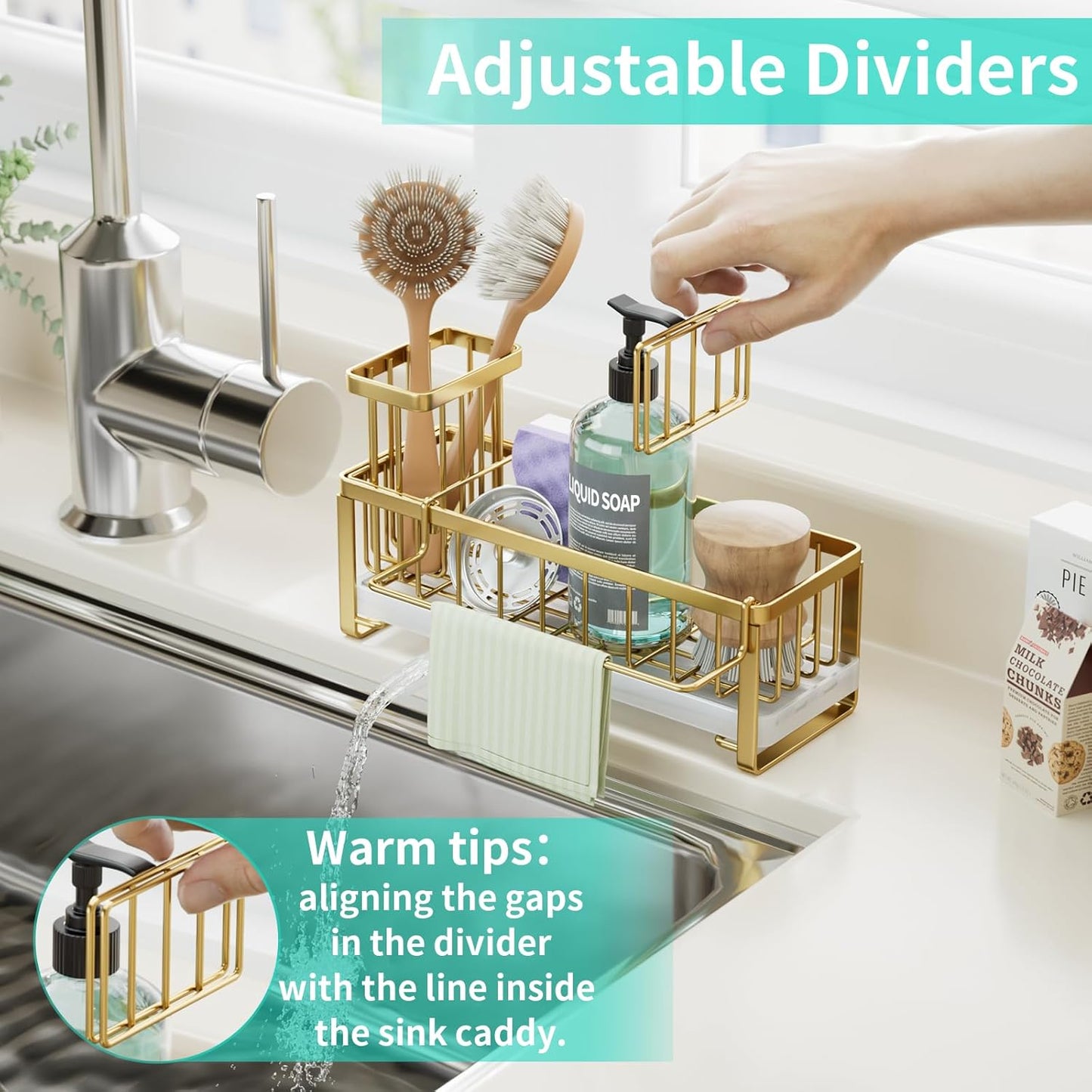 Sponge Holder for Kitchen Sink - Self-draining Sink Caddy with Brush and Dishcloth Holders, Stainless Steel Kitchen Countertop Organizers and Storage Essentials - Black