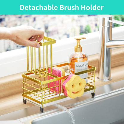 Sponge Holder for Kitchen Sink - Self-draining Sink Caddy with Brush and Dishcloth Holders, Stainless Steel Kitchen Countertop Organizers and Storage Essentials - Black