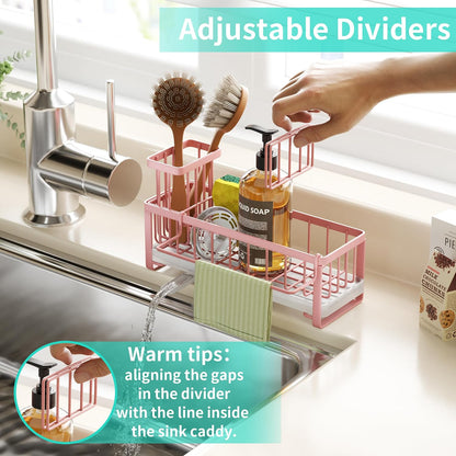 Sponge Holder for Kitchen Sink - Self-draining Sink Caddy with Brush and Dishcloth Holders, Stainless Steel Kitchen Countertop Organizers and Storage Essentials - Black