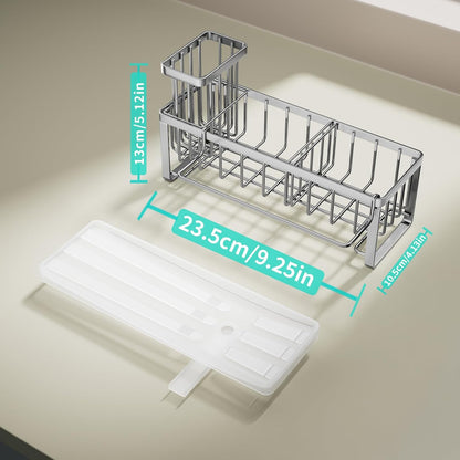 Sponge Holder for Kitchen Sink - Self-draining Sink Caddy with Brush and Dishcloth Holders, Stainless Steel Kitchen Countertop Organizers and Storage Essentials - Black