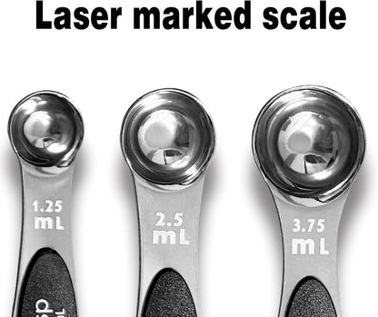 Measuring Cup and Magnetic Measuring Spoons Set, 5 Stainless Steel Nesting Measuring Cup & 7 Double Sided Stackable Magnetic Measuring Spoons & 1 Leveler, for Cooking Dry and Liquid Ingredient