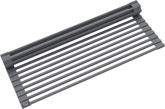 Multipurpose Workstation Sink Roll-Up Dish Drying Rack, Colander and Trivet in Dark Grey, KRM-11DG