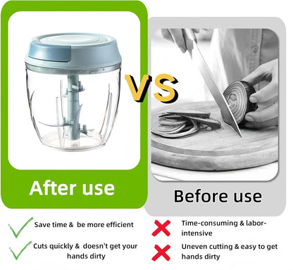 Manual Food Processor, Garlic Mincer Hand Cutter, Vegetable Chopper for Kitchen Gadgets, Hand Pull String onion chopper for Veggies, Ginger, Fruits, Nuts, Herbs, etc, 1000ML (blue)
