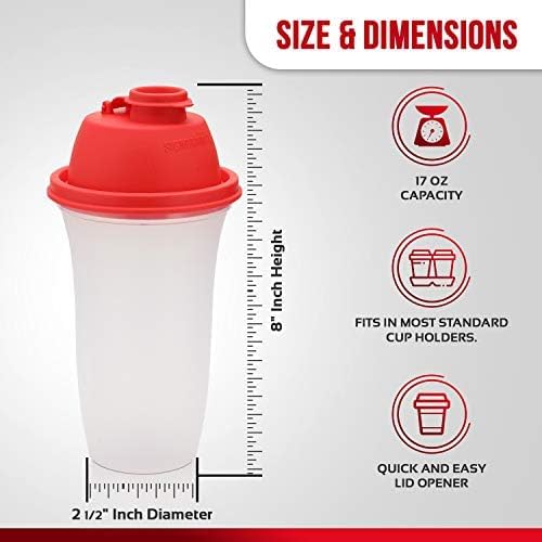 Shaker Bottles | 17-Ounce Plastic Protein Shake Bottle for Meal Replacement Shakes & Smoothies, Beverages, Mixing Salad Dressing & Sauces, Margarita, & More