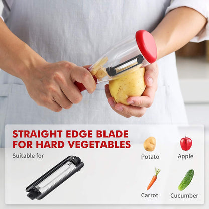 Vegetable Peeler with Container Kitchen Peeler, Slicer Shredders with 3 Interchangeable Blades Julienne Peeler for Veggies and Fruits