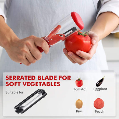 Vegetable Peeler with Container Kitchen Peeler, Slicer Shredders with 3 Interchangeable Blades Julienne Peeler for Veggies and Fruits