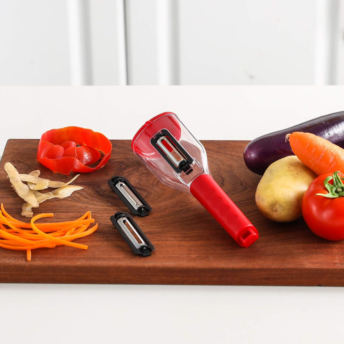 Vegetable Peeler with Container Kitchen Peeler, Slicer Shredders with 3 Interchangeable Blades Julienne Peeler for Veggies and Fruits