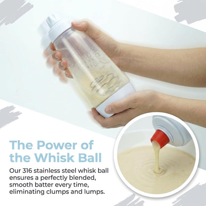 Pancake Batter Dispenser with BlenderBall & Wire Whisk Includes Silicone Spatula & Cleaning Brush