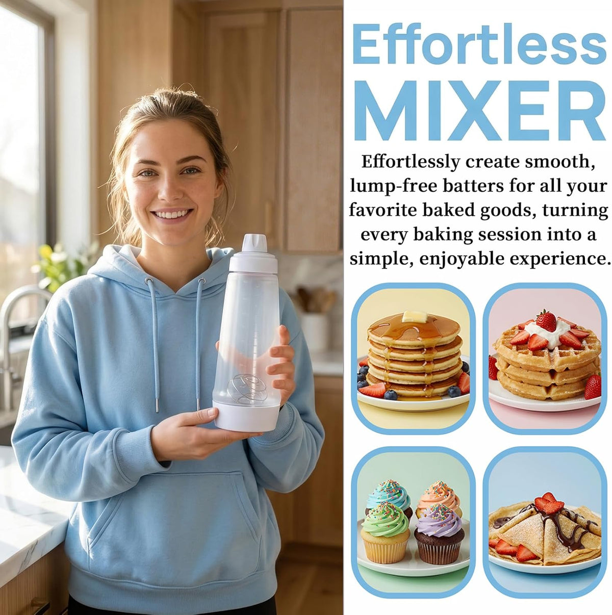 Pancake Batter Dispenser with BlenderBall & Wire Whisk Includes Silicone Spatula & Cleaning Brush