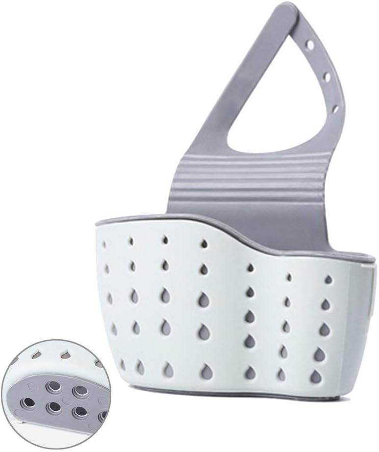 EC ELEGANTCHARM Kitchen Sink Caddy Sponge Holder Silicone Plastic Soap Holder Hanging Ajustable Strap Faucet Caddy with Drain Holes for Drying