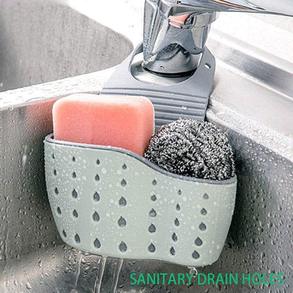 EC ELEGANTCHARM Kitchen Sink Caddy Sponge Holder Silicone Plastic Soap Holder Hanging Ajustable Strap Faucet Caddy with Drain Holes for Drying