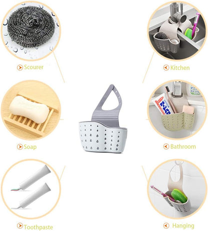 EC ELEGANTCHARM Kitchen Sink Caddy Sponge Holder Silicone Plastic Soap Holder Hanging Ajustable Strap Faucet Caddy with Drain Holes for Drying