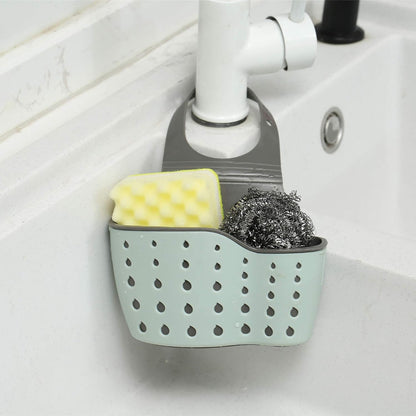 EC ELEGANTCHARM Kitchen Sink Caddy Sponge Holder Silicone Plastic Soap Holder Hanging Ajustable Strap Faucet Caddy with Drain Holes for Drying