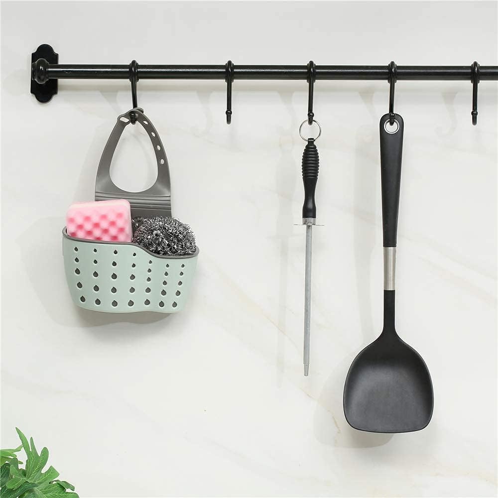 EC ELEGANTCHARM Kitchen Sink Caddy Sponge Holder Silicone Plastic Soap Holder Hanging Ajustable Strap Faucet Caddy with Drain Holes for Drying