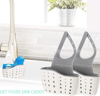 EC ELEGANTCHARM Kitchen Sink Caddy Sponge Holder Silicone Plastic Soap Holder Hanging Ajustable Strap Faucet Caddy with Drain Holes for Drying