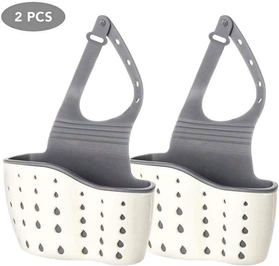 EC ELEGANTCHARM Kitchen Sink Caddy Sponge Holder Silicone Plastic Soap Holder Hanging Ajustable Strap Faucet Caddy with Drain Holes for Drying