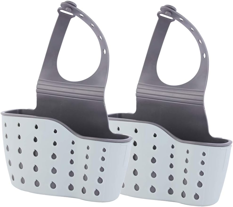 EC ELEGANTCHARM Kitchen Sink Caddy Sponge Holder Silicone Plastic Soap Holder Hanging Ajustable Strap Faucet Caddy with Drain Holes for Drying