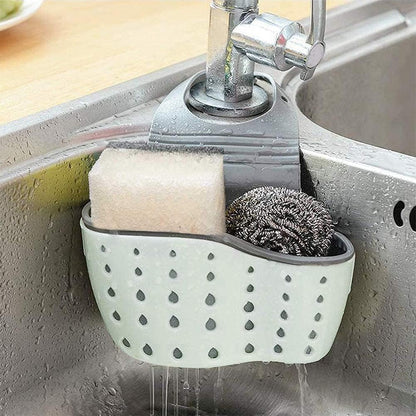 EC ELEGANTCHARM Kitchen Sink Caddy Sponge Holder Silicone Plastic Soap Holder Hanging Ajustable Strap Faucet Caddy with Drain Holes for Drying