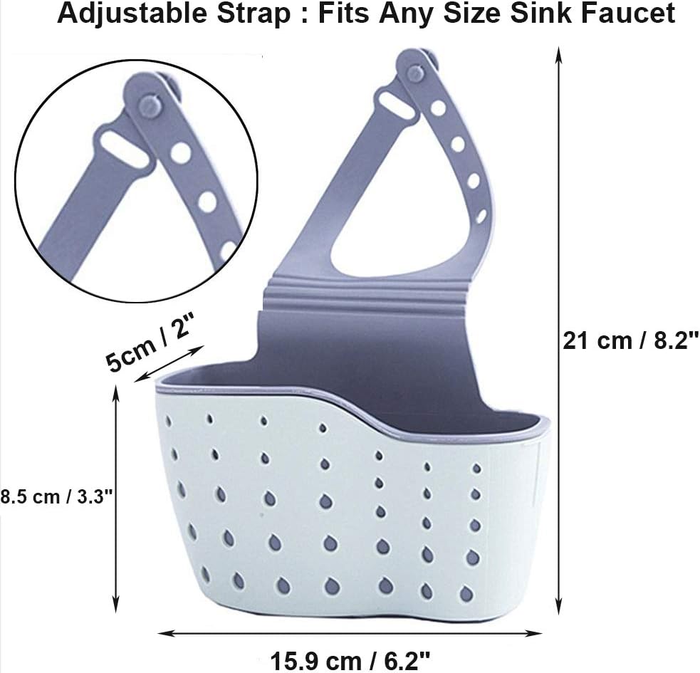 EC ELEGANTCHARM Kitchen Sink Caddy Sponge Holder Silicone Plastic Soap Holder Hanging Ajustable Strap Faucet Caddy with Drain Holes for Drying