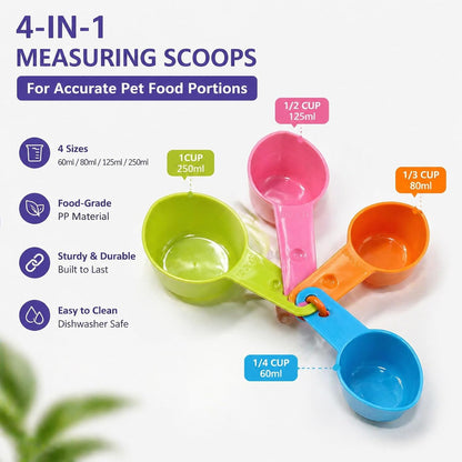 Dog Food Scoop Set of 4 - Plastic Measuring Cups for Dog, Cat and Bird Food (Random Color)
