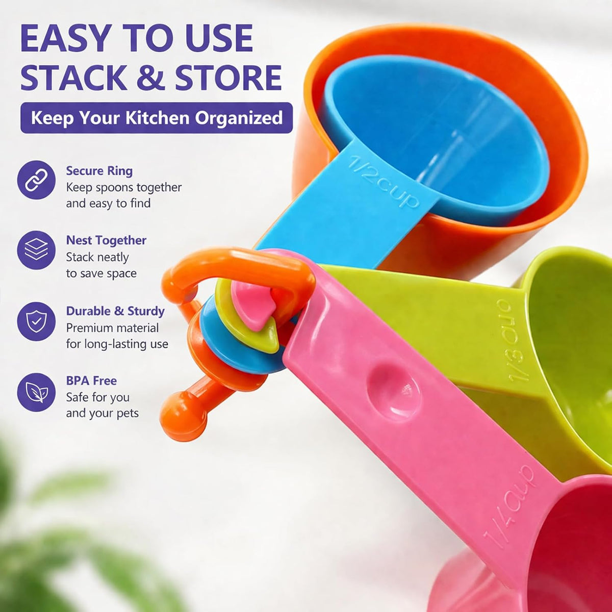Dog Food Scoop Set of 4 - Plastic Measuring Cups for Dog, Cat and Bird Food (Random Color)