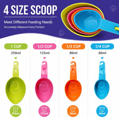 Dog Food Scoop Set of 4 - Plastic Measuring Cups for Dog, Cat and Bird Food (Random Color)